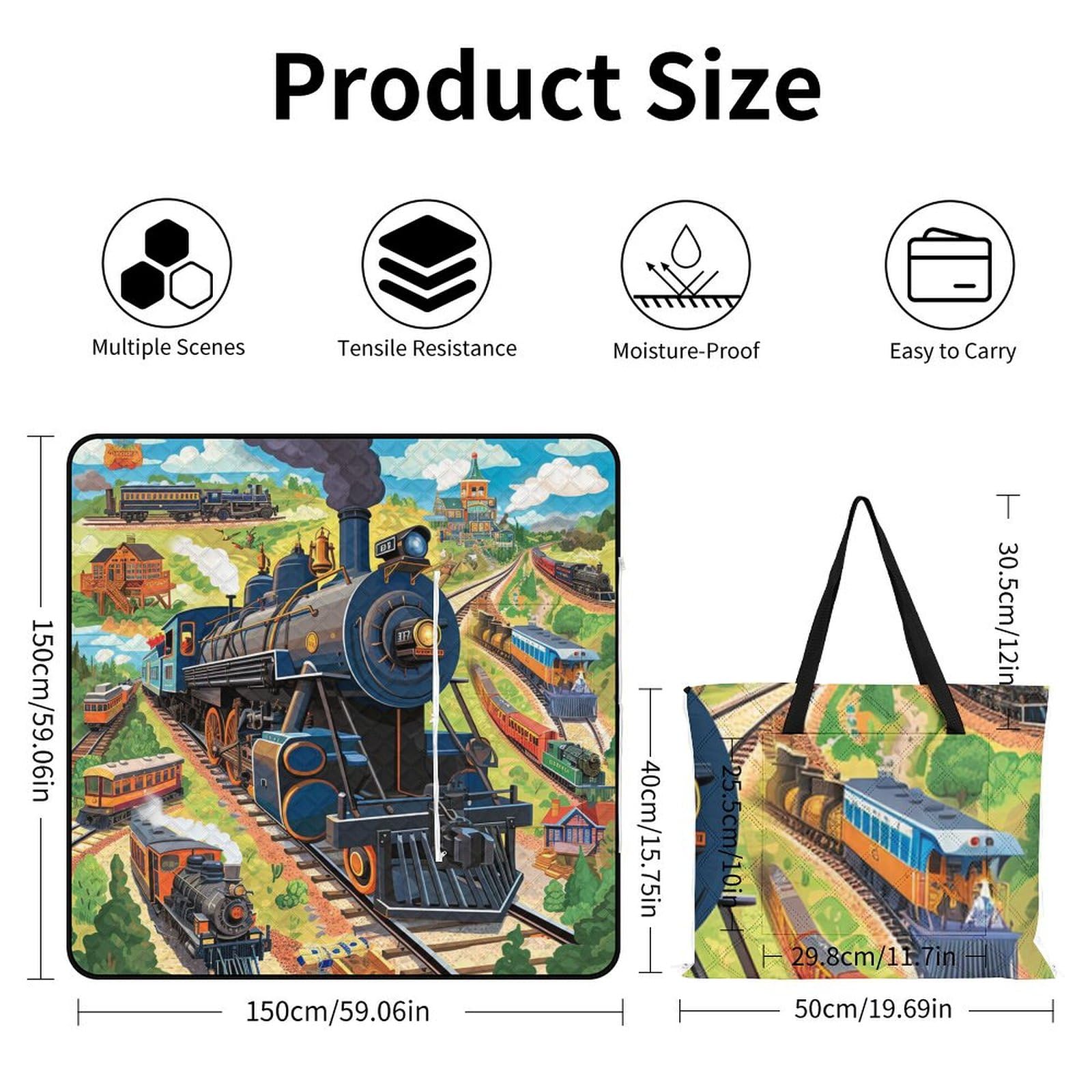 3D Stampa Locomotiva Coperta Picnic Impermeabile artee Telo Impermeabile Pieghevole Tappeto Pic Nic Per Campeggio, Trekking, Montagna, Viaggi 150x150cm