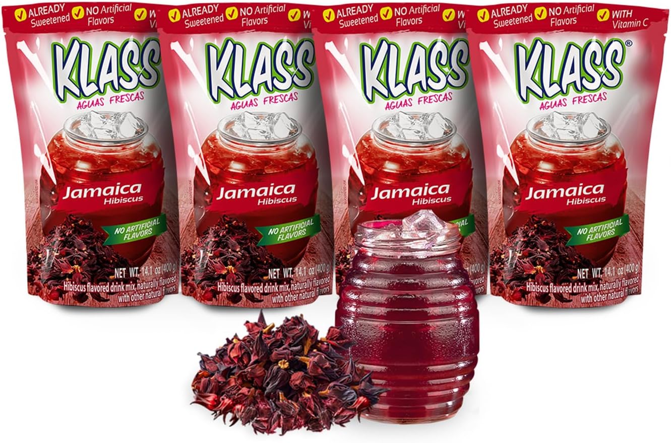 Klass Aguas Frescas Drink Mix Family Pack - Hibiscus - Powder Drink Mix, Water Drink Mix with Natural Flavors & Vitamin C, Makes 28 to 36 Quarts (56 to 72 Drinks)