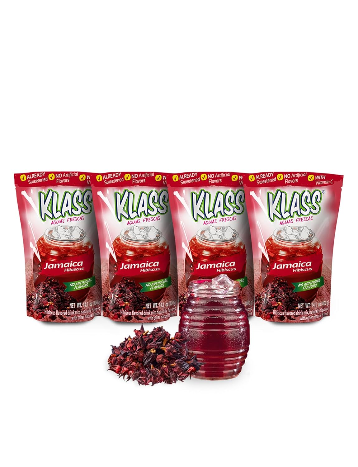 Klass Aguas Frescas Drink Mix Family Pack - Hibiscus - Powder Drink Mix, Water Drink Mix with Natural Flavors & Vitamin C, Makes 28 to 36 Quarts (56 to 72 Drinks)