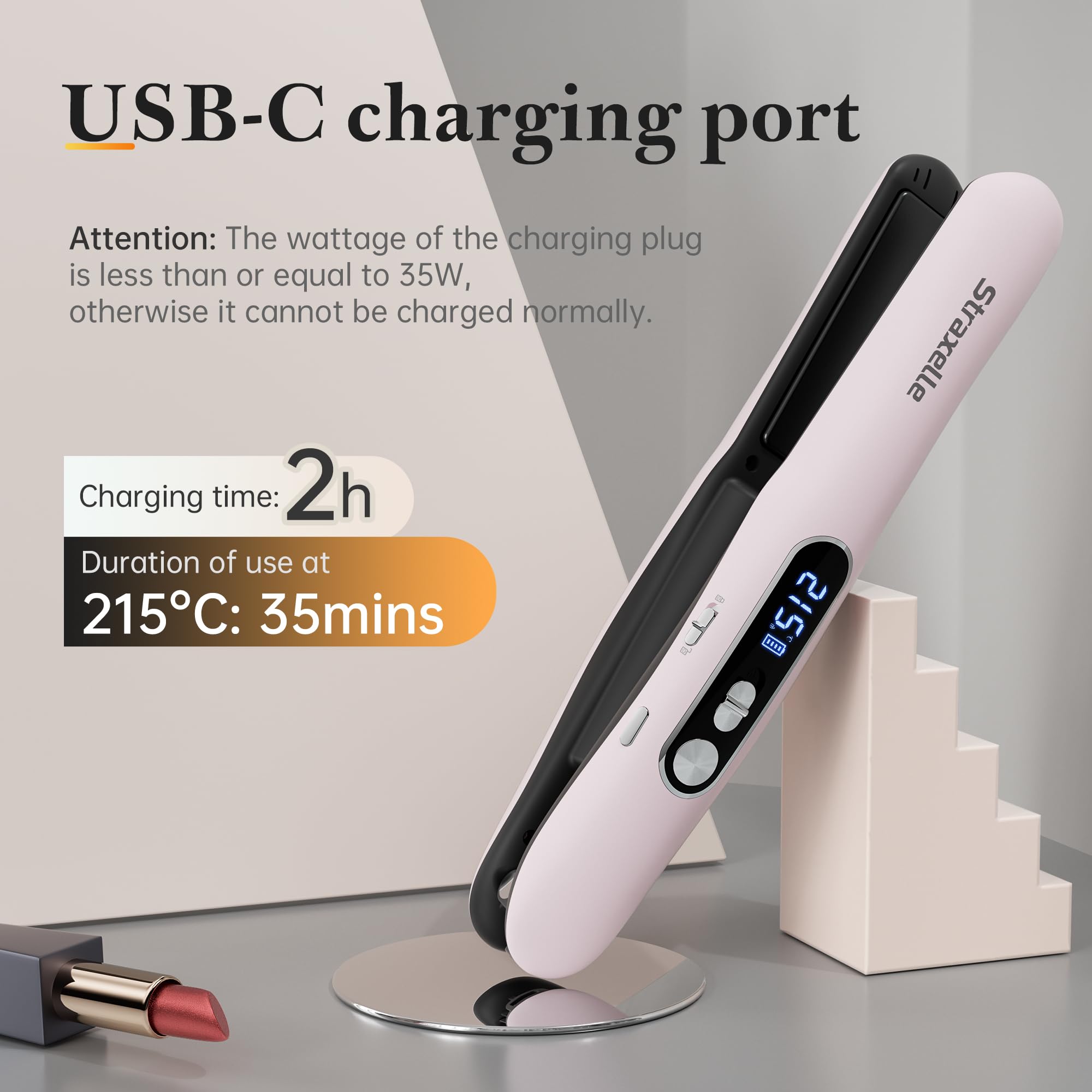 Mini Piastra da Viaggio per Capelli Senza Fili, 2 in 1 Piastra Capelli Senza Fili e Arricciacapelli, 175℃-215℃ Piastre per Capelli Corti per Donne/Uomini, 5000mAh Cordless Hair Straightener