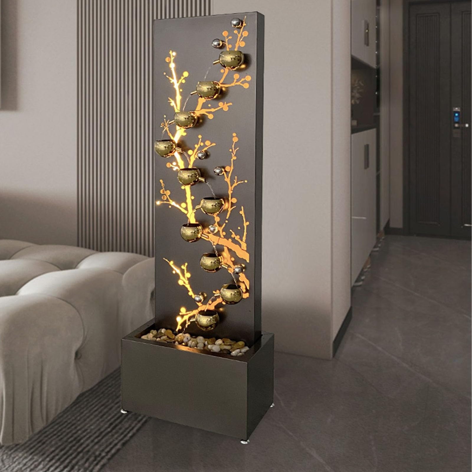 Fontanna zewnętrzna Ozdoba fontanny podłogowej, fontanna wewnętrzna, fontanna z wodą obiegową z kamieniami i światłami, nowoczesny design do dekoracji domu i ogrodu Dekoracja podwórka