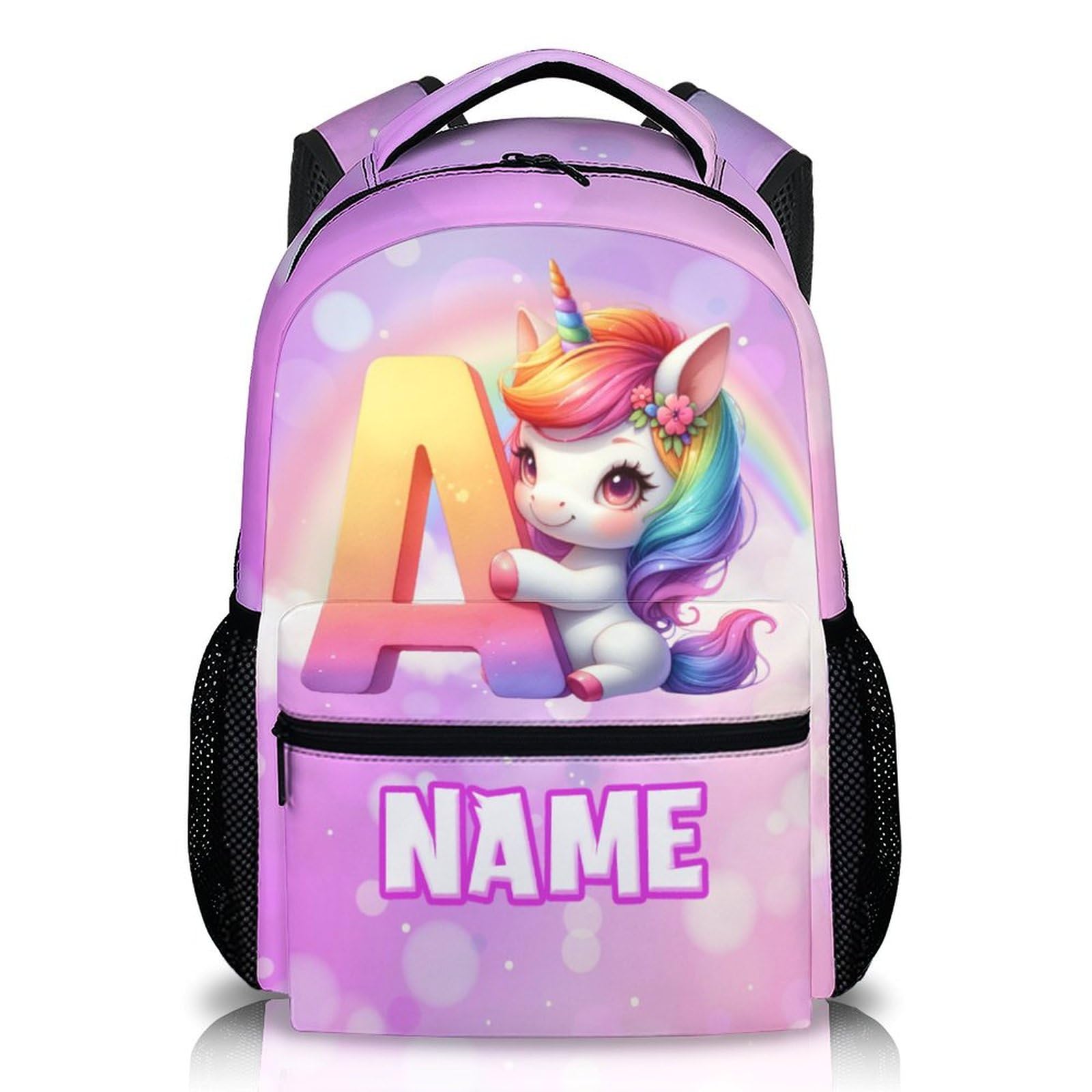 Homexzdiy School Backpack for Kids Girls 6-8, Custom Kids Backpacks with Initial Name, Personalized Monogram Unicorn Bookbag for Kindergarten Primary