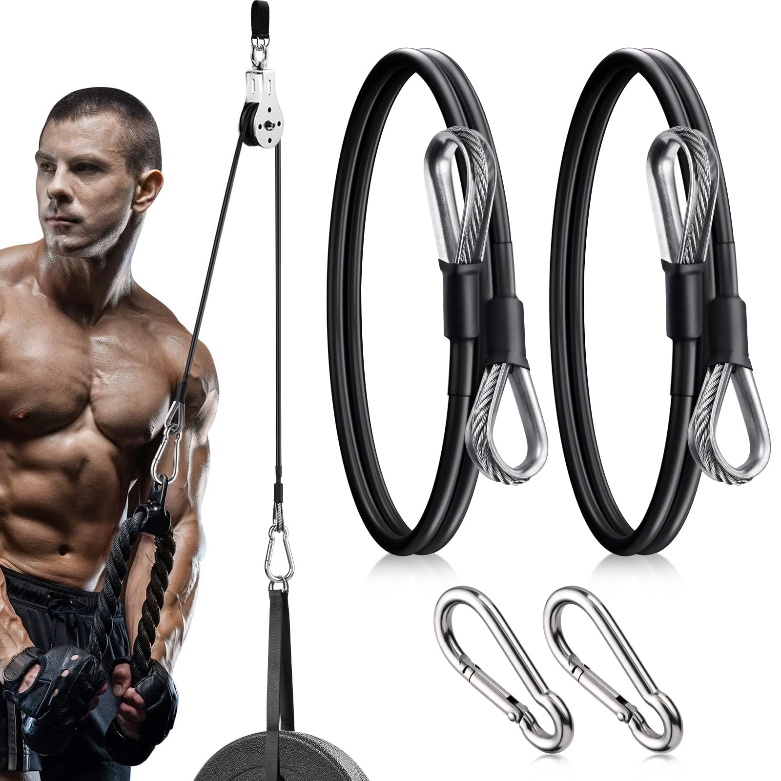 TOBWOLF 2PCS Gym Extension Cable, 10/20/39in Cable Machine Attachment
