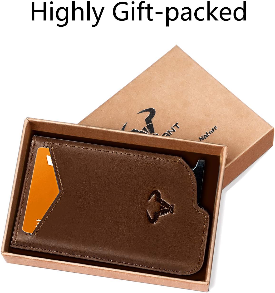 Bigant Mens Slim Wallet Card Holder, Aluminium Money Clip Wallet with Top Grain Leather Case 2.8"x4.5" 10 Cards,RFID Blocking,Pop-up Cards Access