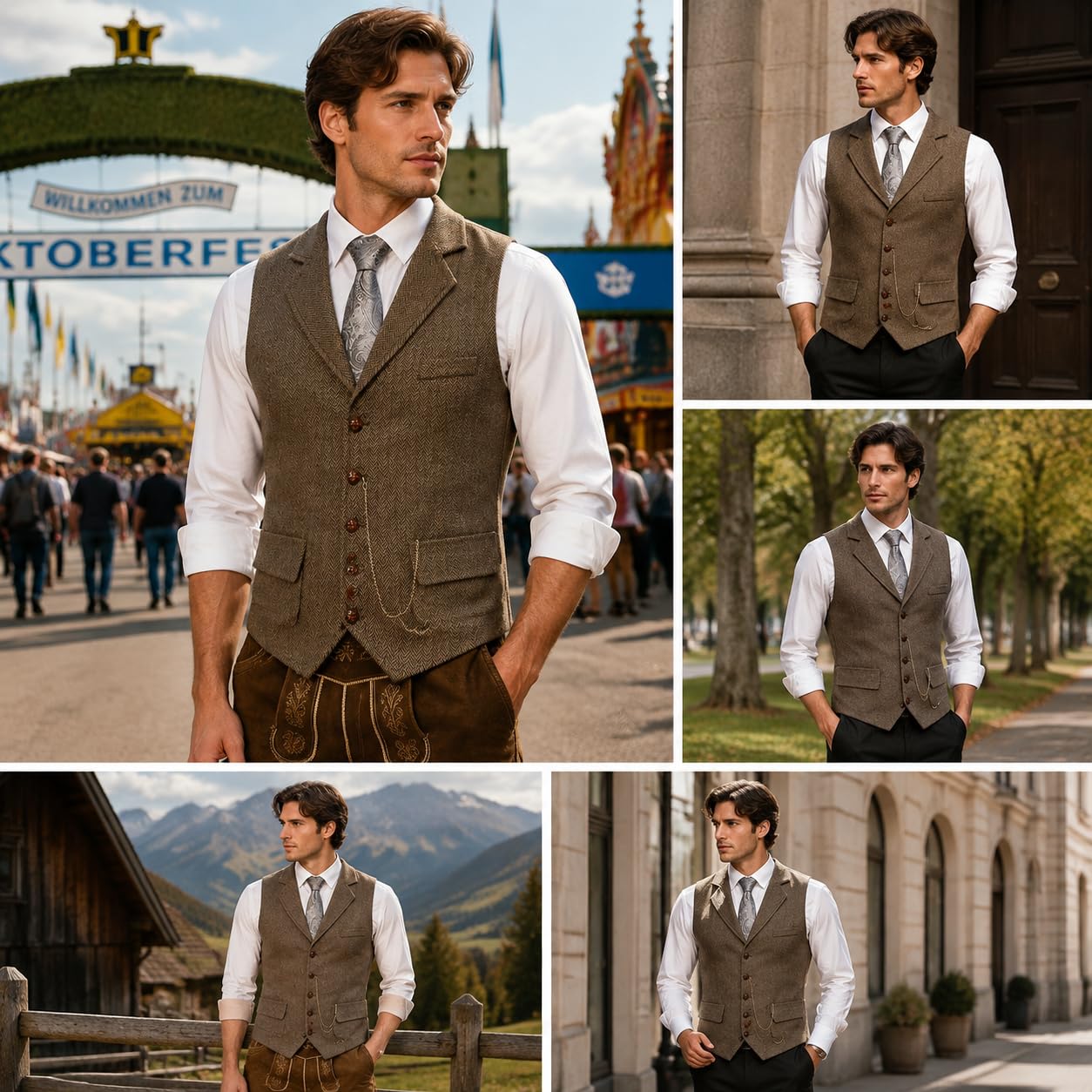 Generico Gilet Da Uomo Per Oktoberfest, Gilet Vintage Tradizionale Con Tasca, Vestibilità Slim, Revers A Tacca, Giacca Senza Maniche Per Festival, Matrimoni E Feste.