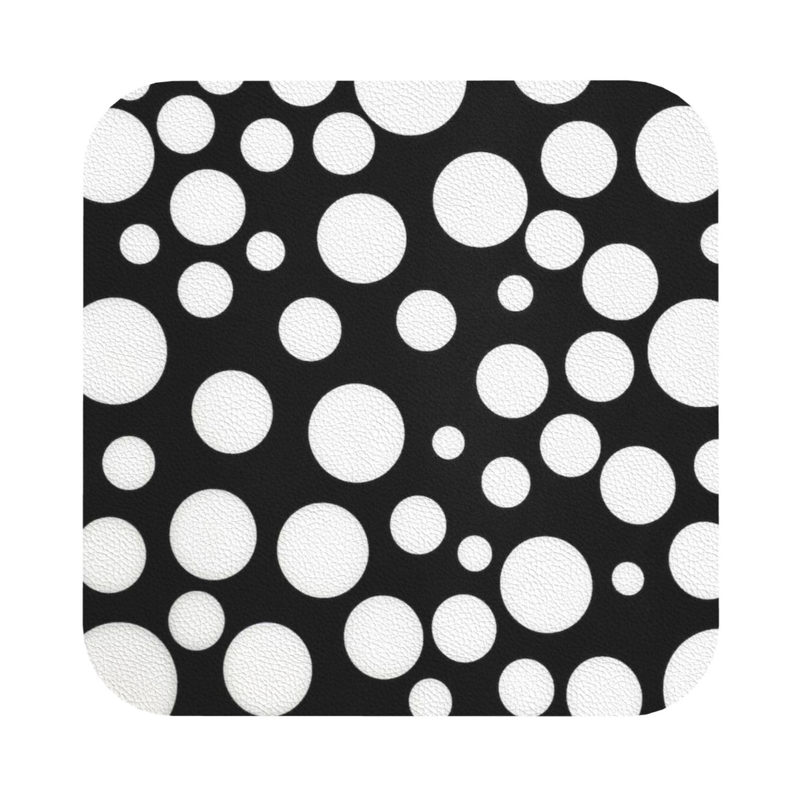 Black And White Polka Dot PU Leather Coasters Set of 6 Square Drink Coasters