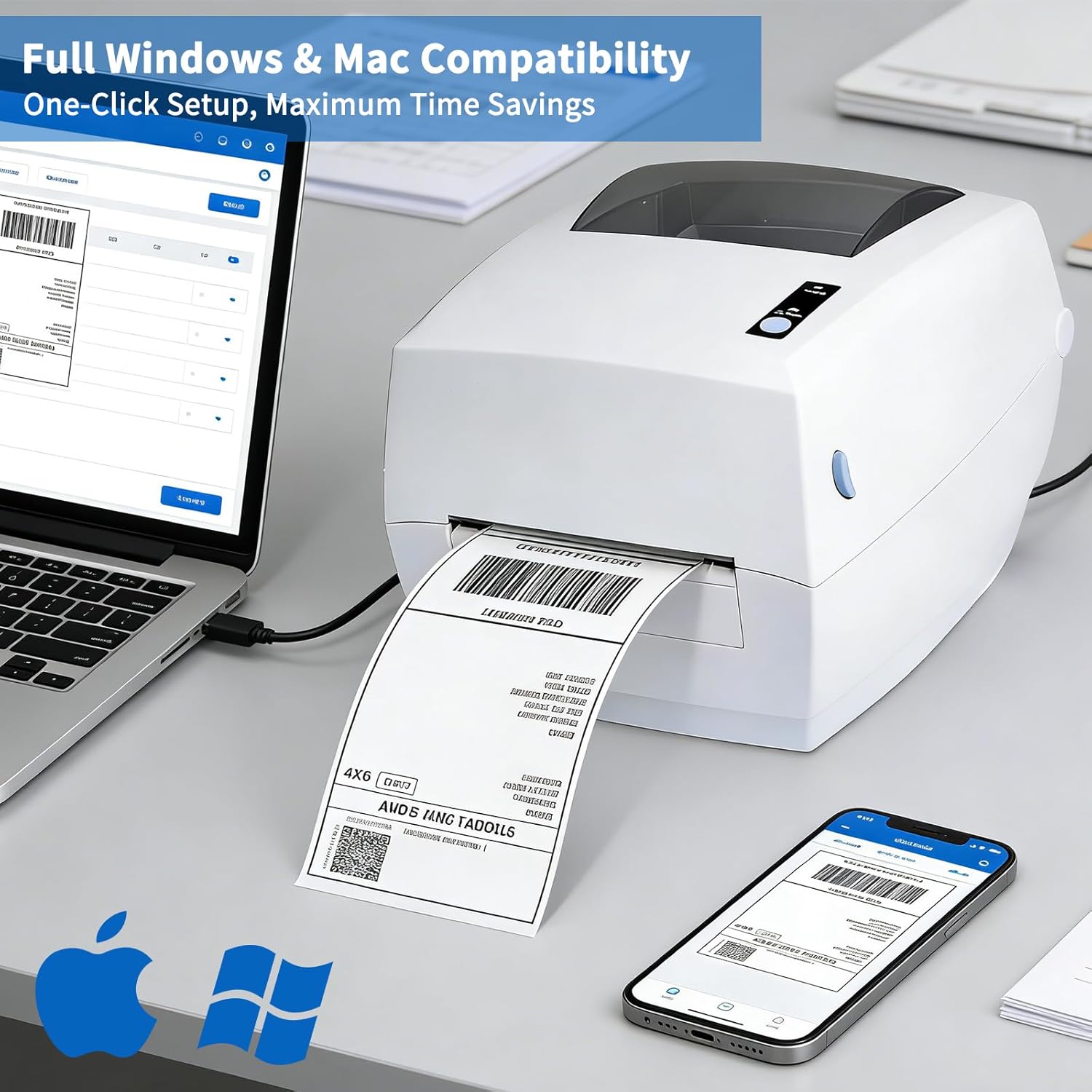 Thermal Shipping Label Printer,4x6 Portable Thermal Address Label Printer for Small Business,Support iPhone, Androidand Windows, Widely Used for Amazon, Shopify, USPS, Etsy