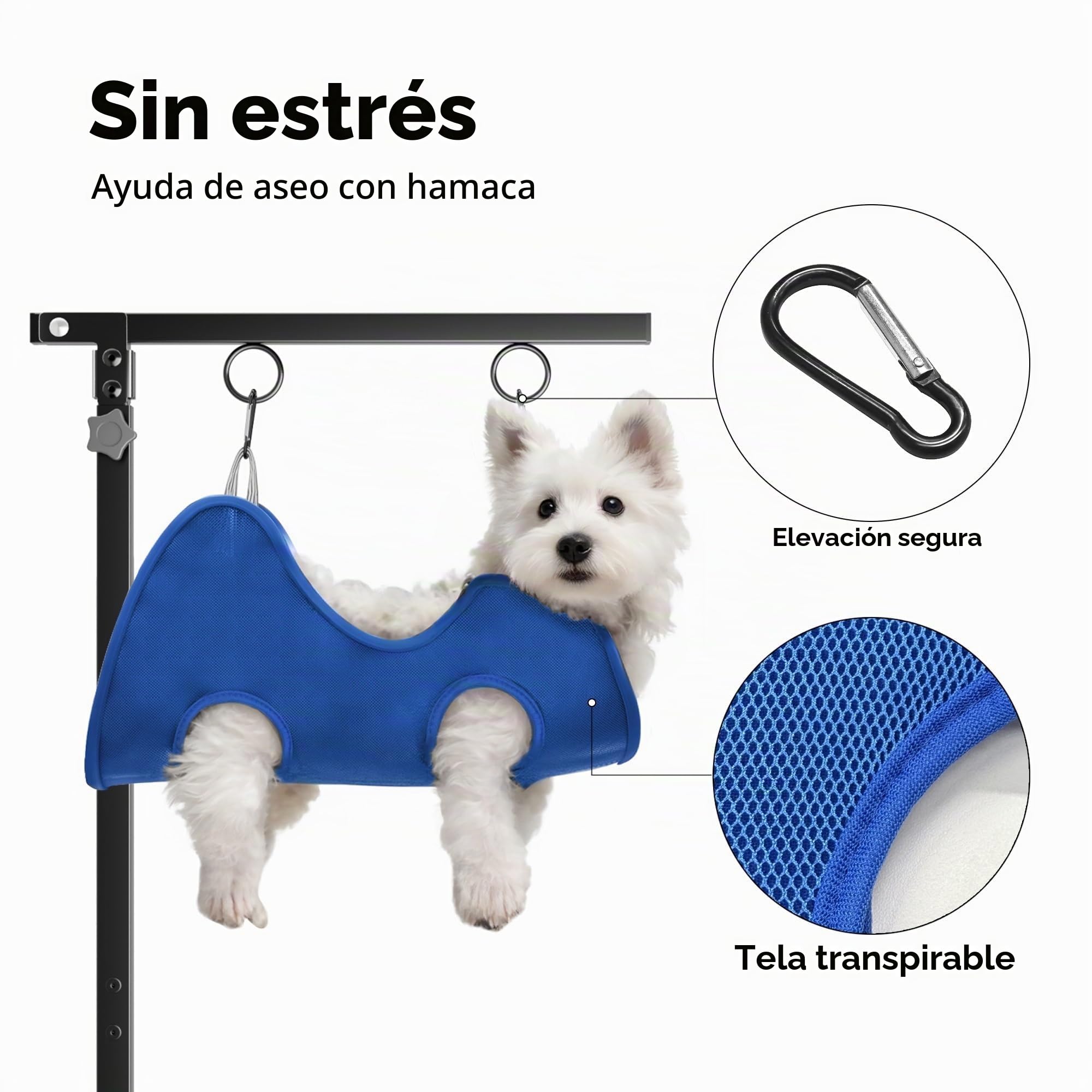 Brazo de Aseo Plegable para Perros con Abrazadera – Altura Ajustable 66–102 cm, Brazo de Mesa de Grooming con Hamaca y Sujeción Anti-Sentado, Sistema de Sujeción para Perros Pequeños y Medianos