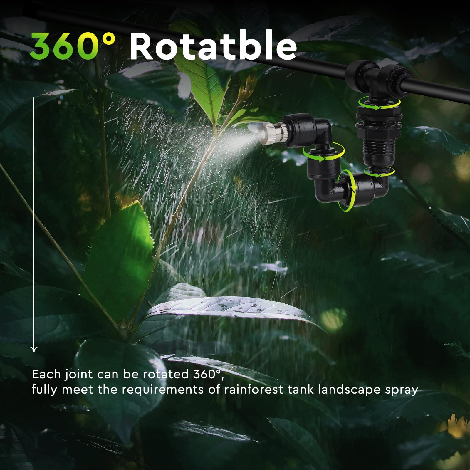 SWAWIS 4 szt. Gad Fogger pojedyncza dysza, regulowana 360° gad mgła zraszacz, czarna dysza do terrarium Rainforest