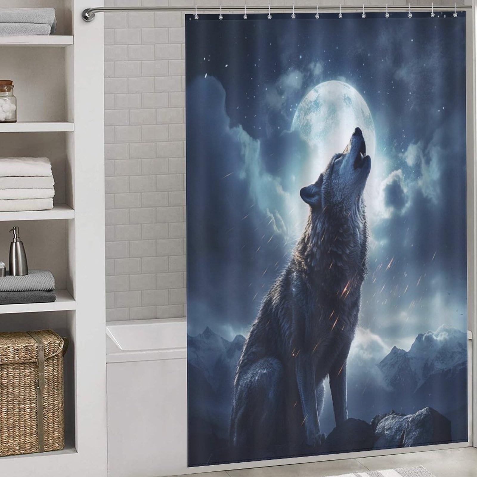 Rideau de douche loup en tissu imperméable pour éviter l'eau au sol