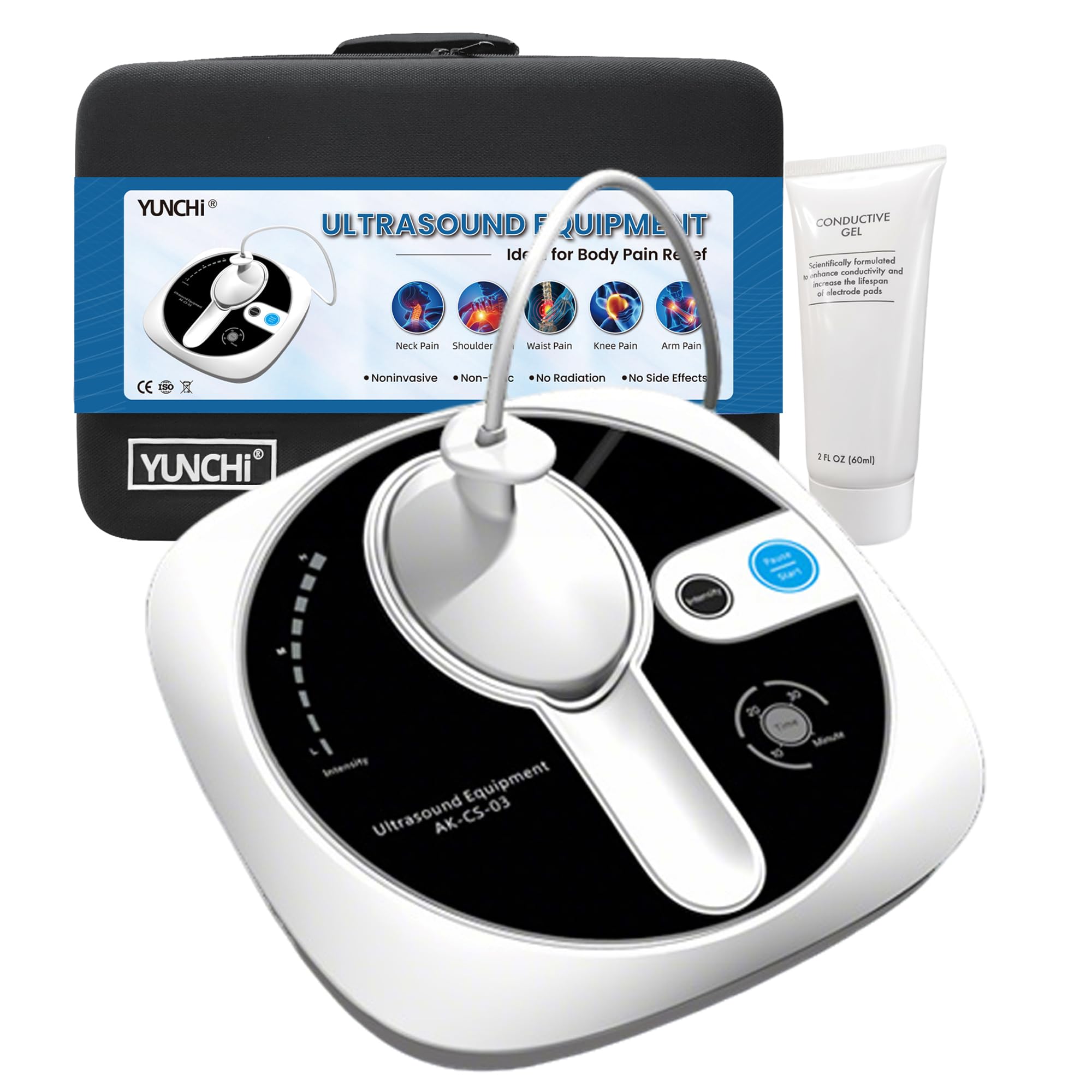 Appareil de massage portable à ultrasons pour soulager les muscles et les articulations, 5 niveaux de réglage, appareil de massage de physiothérapie à ultrasons pour usage domestique (Blanc 03F)
