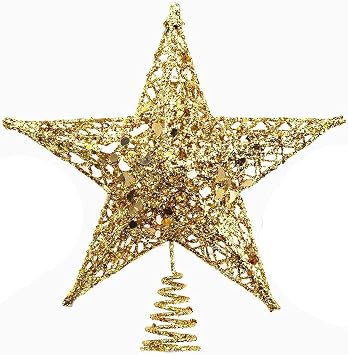 Metal Glittered Christmas Tree Topper Star Treetop Decoration for Christmas Home DecorGold