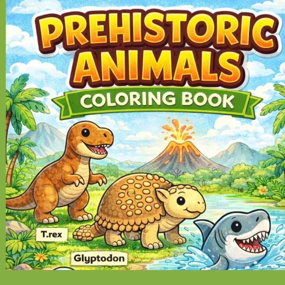 Prehistoric Animals Coloring Book: Fun and Educational Dinosaur & Ice Age Creatures Coloring Book for Kids