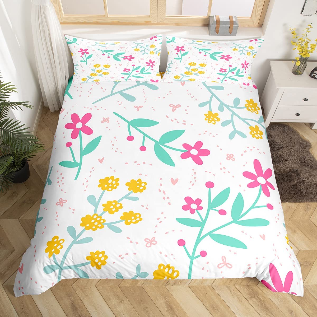 Funda de edredón de poliéster suave con diseño floral para cama doble y decoración infantil