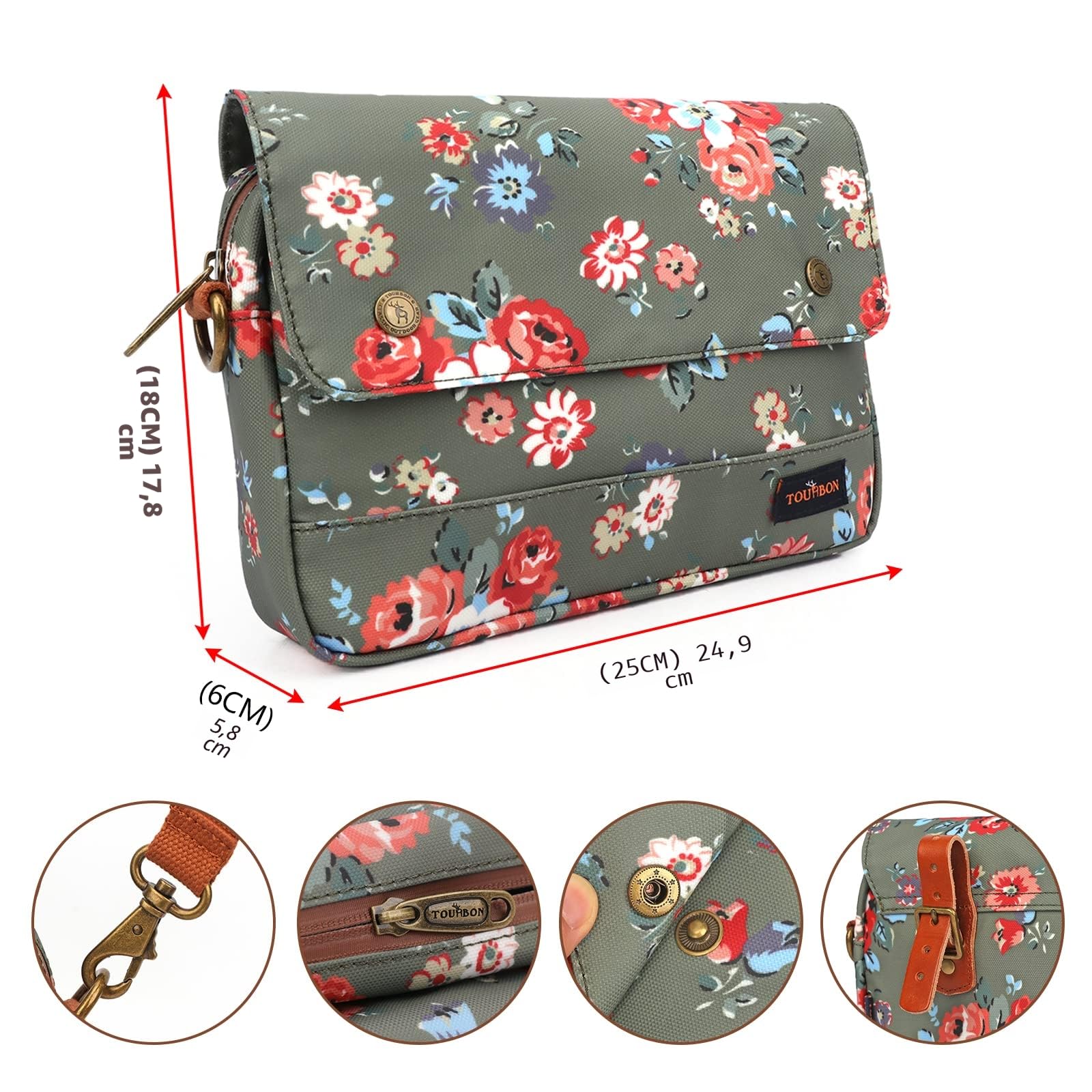 wasserdichte Leinwand Fahrradtaschen Fahrradtasche Lenkertasche Blumenmuster Grün, 25 * 18 * 6cm (T-TB193CA-FL)