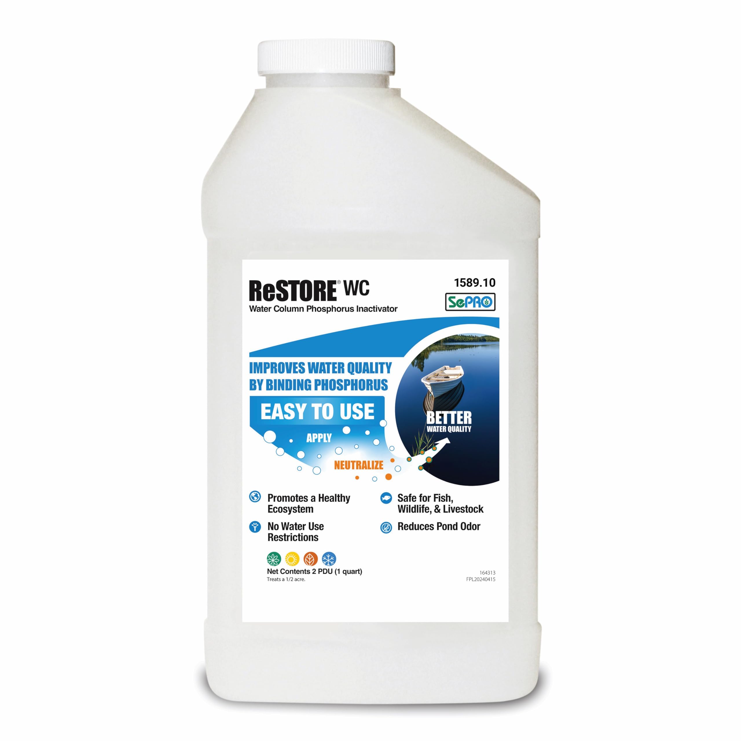 SePRO Restore WC Phosphorus Inactivator - Phosphate Removal and Water Clarity Solution for All Water - Controls Algae Blooms - Fish and Wildlife Safe - Easy DIY Use - No Water Restrictions
