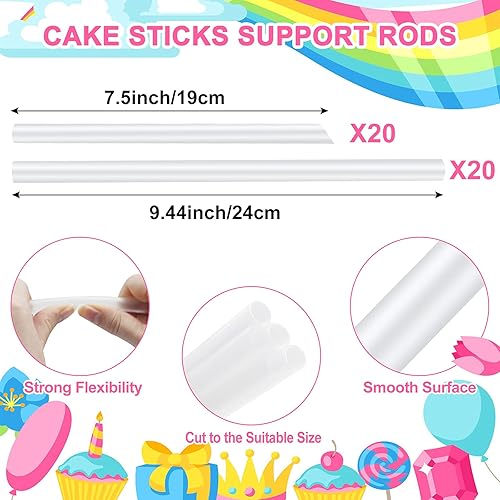 Miniatura 5 de Aufind Juego de 85 varillas de plástico para tartas, 20 varillas de soporte de plástico blanco con 5 placas separadoras de pasteles para pasteles de