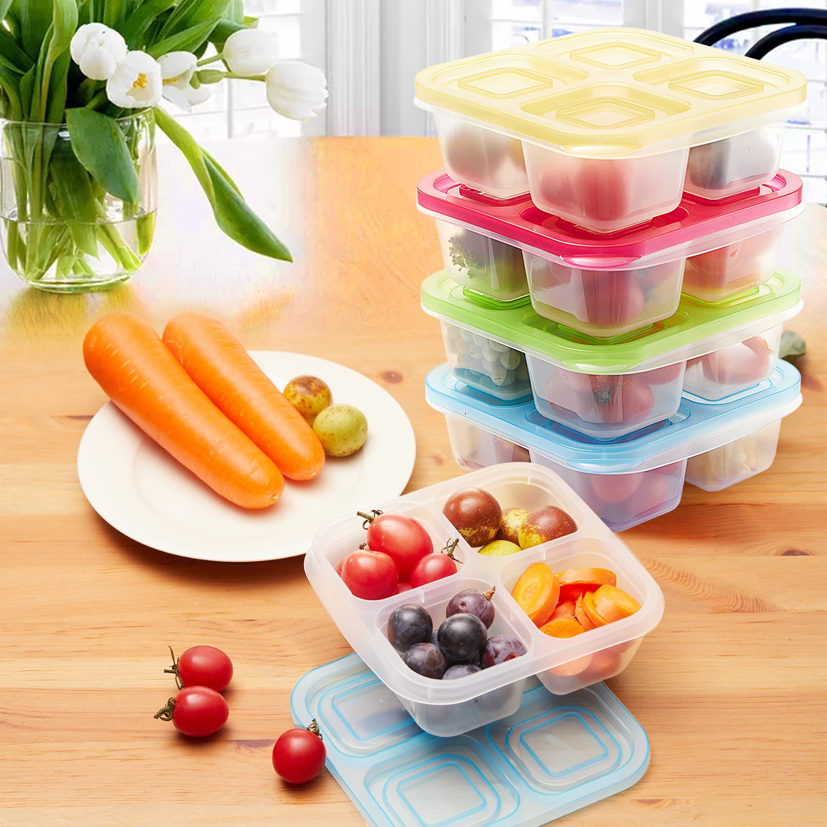 Scatole Per Snack Con 4 Scomparti: Set Da 4 Contenitori Riutilizzabili Per Bambini E Adulti, Bento Box Con Coperchio, Per Scuole E Picnic - 2