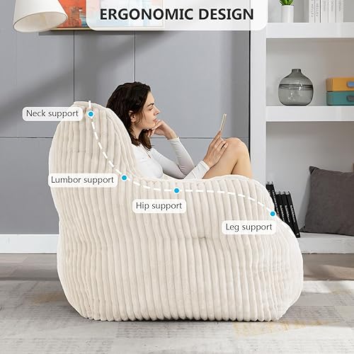 Miniatura 5 de Hison Puf para adultos y niños, tela de lino de algodón, sofá esponjoso y perezoso, relleno de esponja viscoelástica, sofá con reposabrazos para