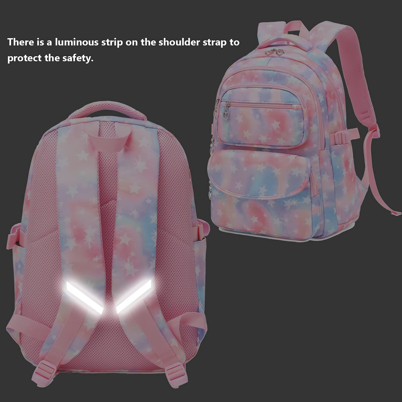 SIVENKE Zaino Scuola Media Elementare Zaini Scuola Ragazza 3 Pezzi con Borsa Termica Astucci Matite Zainetti Set per Bambini Adolescenti Zaini per Ragazze