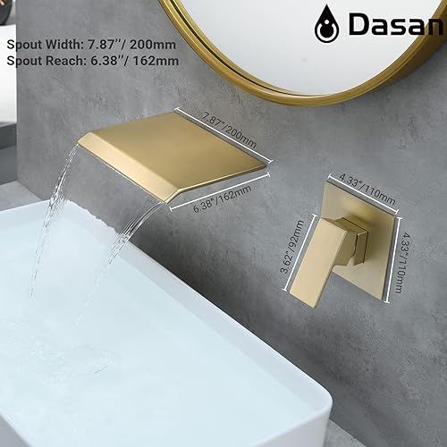 Miniatura 5 de DASAN DA-TFD3BG-NH - Grifo de baño en cascada de montaje en pared, grifo moderno montado en la pared de una sola manija para baño con válvula áspera