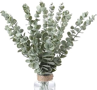 Momkids 12pack Eucalyptus Stems Real Touch Leaf Fake Greenery Decor Plastic Artificial Plants Faux Eucalyptus Leaves Weddi...