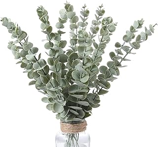 Momkids 12pack Eucayptus Stems Real Touch Leaf Fake Greenery Decor Plastic Artifical Plants Faux Eucalyptus Leaves Wedding...