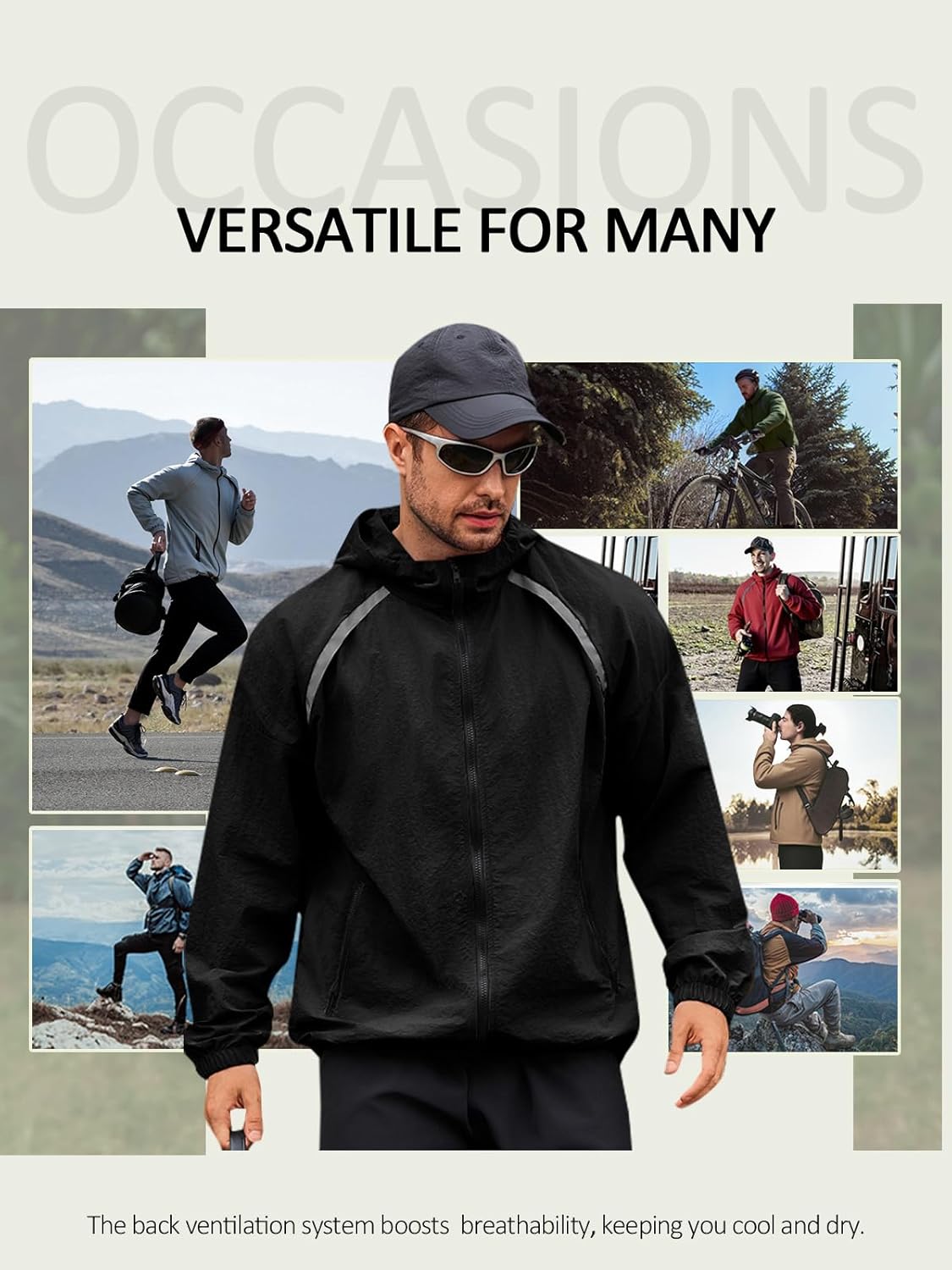 Yousify Mens Lightweight Jacket Full Zip Hooded Reflective Athletic Jacket Unlined Quick-drying Coat for Cycling Outdoor - Image 6