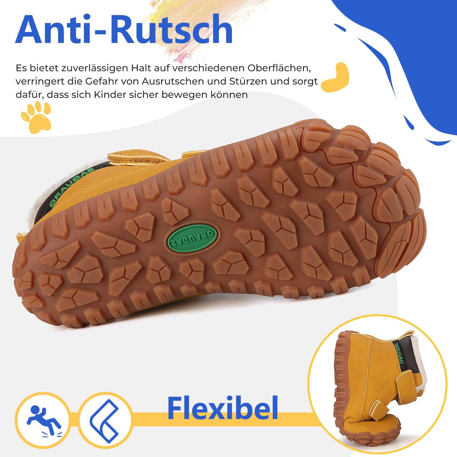 SAGUARO Kinder Winter Barfußschuhe Winterschuhe mit Warm Gefütterte & Breite Zehenbox, Gr.24-36