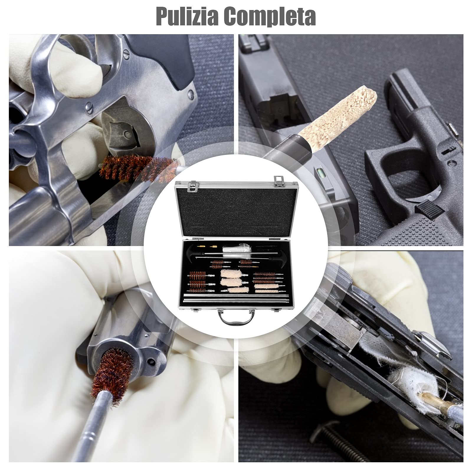 RELAX4LIFE Kit Completo di Pulizia per Armi da Fuoco, Set di Pulizia Universale per Fucili, Canna, Pistola, Carabina, Valigia con Accessori per la Manutenzione di Armi Lunghe e Corte
