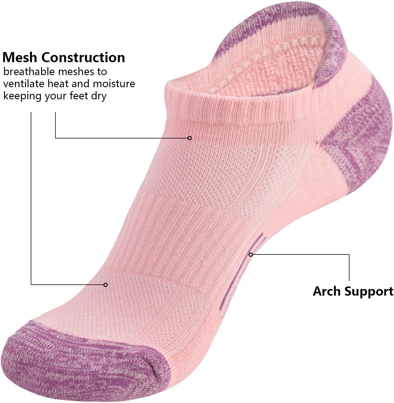 Meias femininas de caminhada, cano baixo, atléticas, para corrida, acolchoadas, 5 pares - 5 cores a, 5-9