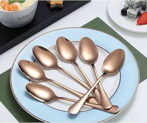 Miniatura 10 de Kyraton - Cucharas de té de acero inoxidable de 6.7 pulgadas con chapado de titanio colorido, cucharas de helado, cuchara de postre, cuchara de