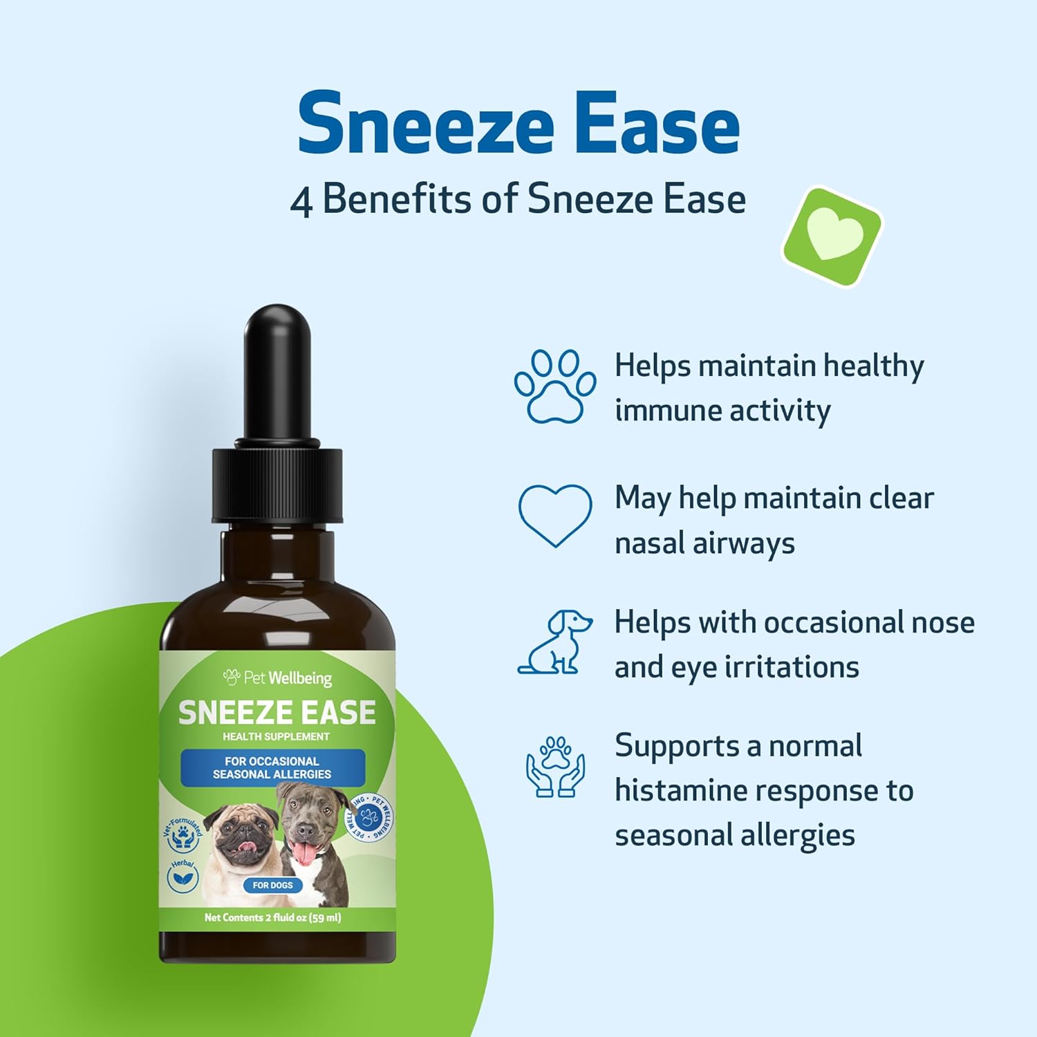 Pet Wellbeing Sneeze Ease for Dogs - Occasional Sneezing, Seasonal Allergies, Nose & Eye Discomfort, Eyebright, Nettles - Veterinarian-Formulated Herbal Supplement 2 oz (59 ml)