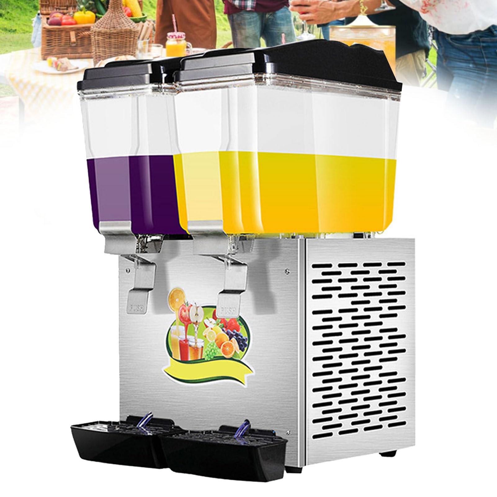 Dispenser per succhi freddi e caldi 32L in acciaio inossidabile trasparente per bevande commerciali dispenser a due teste spremiagrumi argento
