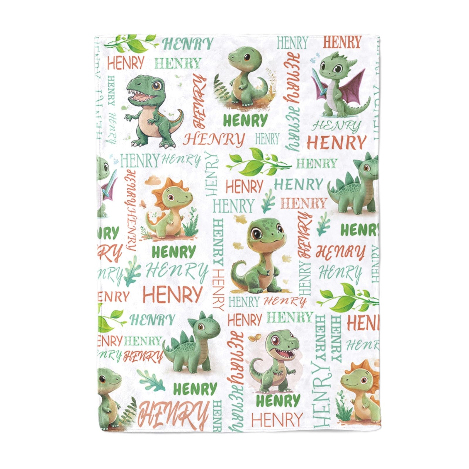Greenyre Personalised Baby Blanket with Name, Soft Cozy Fleece Throw Blankets for Boy Newborn Toddler Child, Customized Gifts for Kids New Mom Baby Shower, Christmas Stocking Stuffers (Dinosaur) — image 1