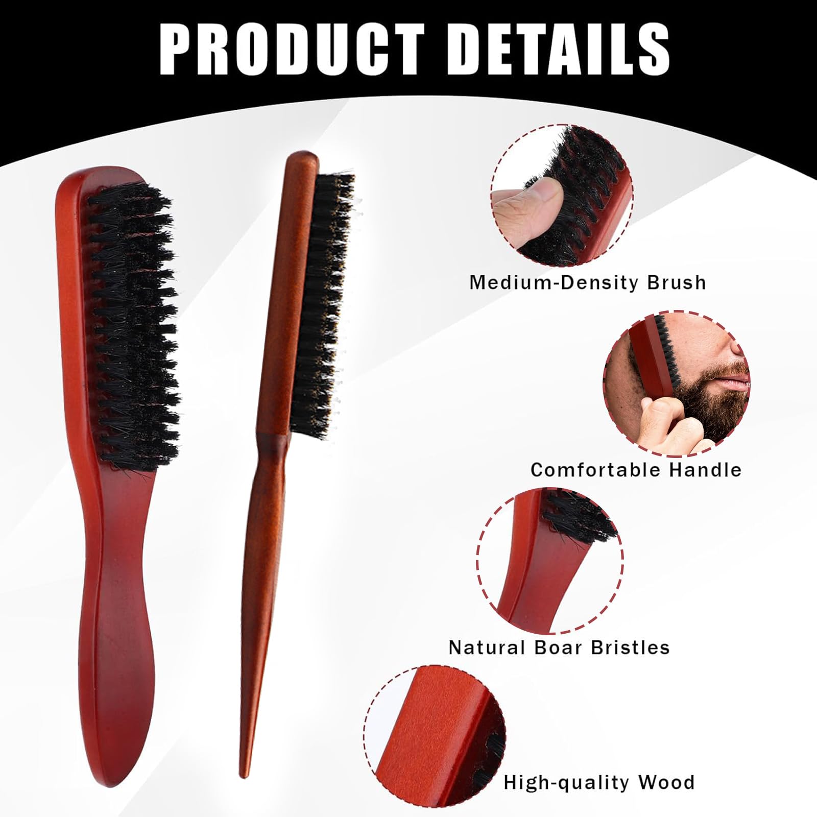 5 Pcs Slick Back Teasing Brush for Damaged Hair Soft Beard & Slick Back Hair Smoothing, Men's Beard Comb, Black - Image 4