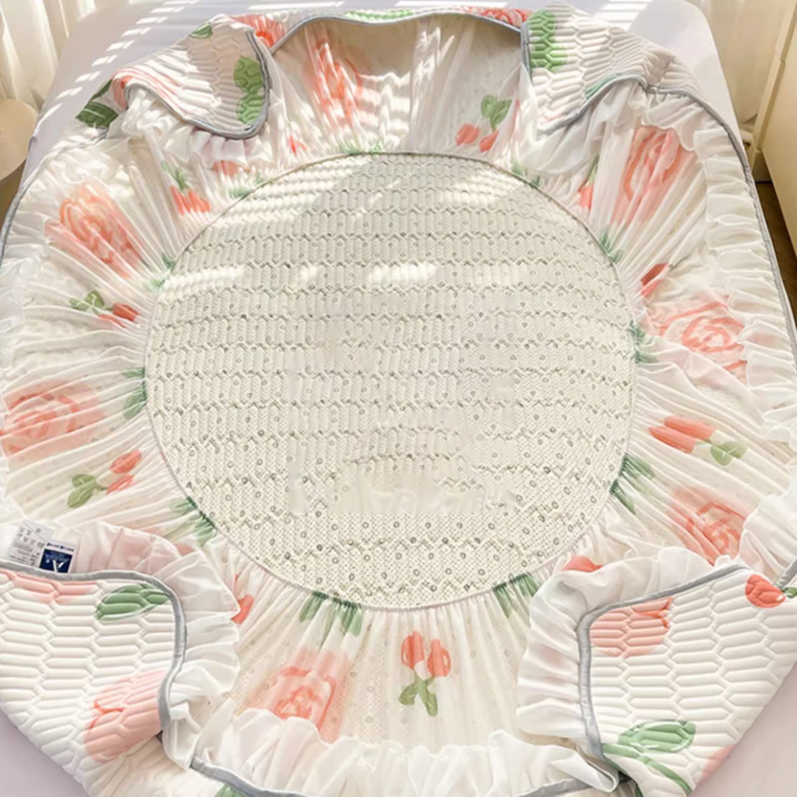 FCLDESHOP Weiche Atmungsaktivem Spannbetttuch,Sommerverdickter Latex-Bettbezug aus kühler Seide, bequemer Cartoon-Druck-Matratzenaufleger mit tiefen Taschen, Jadefarbe, 180 cm x 200 cm (71 x 79 Zoll)