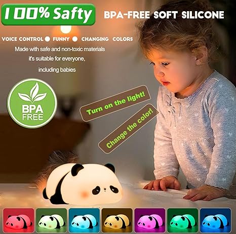 DREAMING MY DREAM Squishy Cute Panda Night Light,Voice Controlled Light with 7 Color Modes Soft Silicone USB Charging Panda Lamp for Kids Room,Novelty Animal Night Lamp for Decor,Cool Gifts for Boys Girls photo 2
