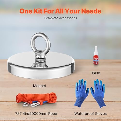 Miniatura 3 de VEVOR Kit de pesca con imán, 1300 libras/1,300.7 lbs, fuerza de tracción de un solo lado, kit de pesca con imán fuerte, kit de pesca magnética