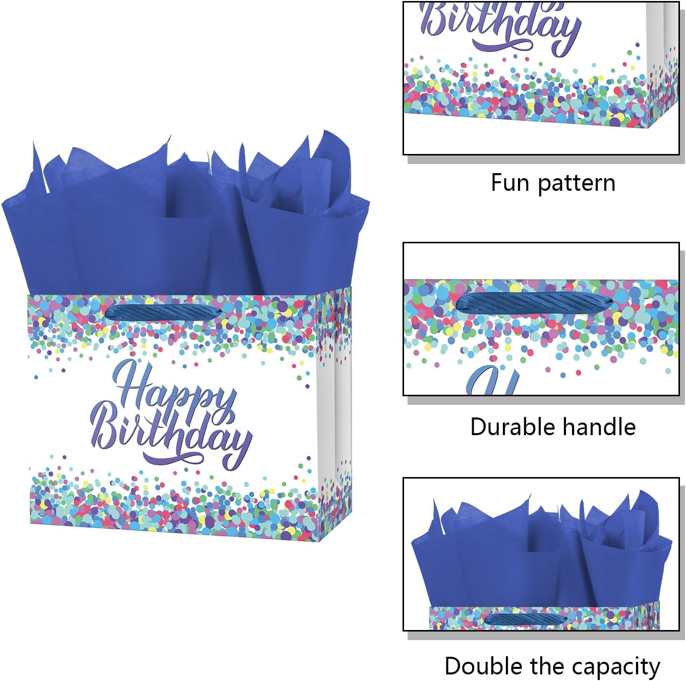 Ranfashiong 16" Extra Large Happy Birthday Boys Gift Bag with Tissue Paper and Greeting Card, for Men, Kid Party Wrapping - Image 4
