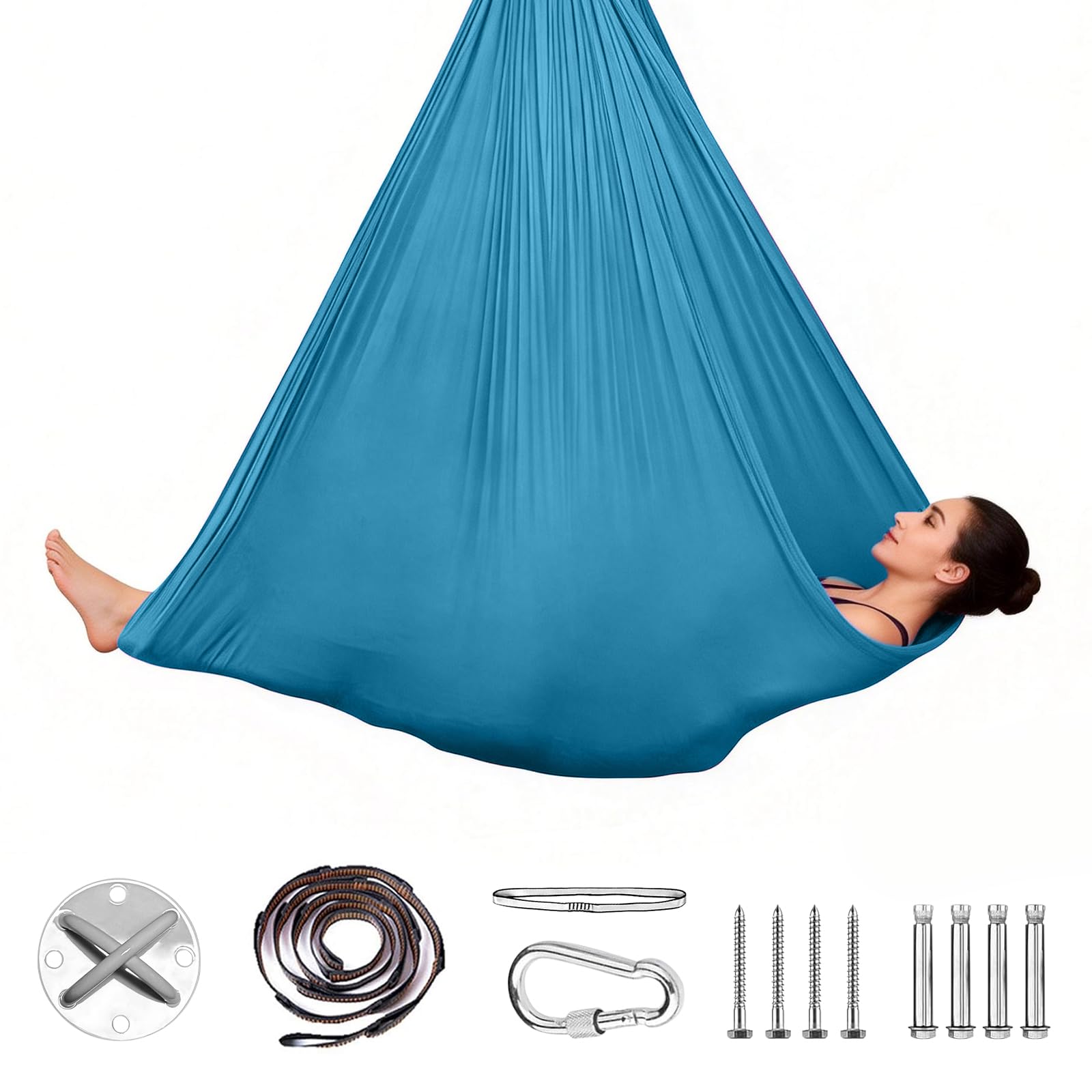 Aerial Yoga Hammock, 2-in-1 Yoga Hammock & Swing, Max. 200 kg, 1.5 x 2.8 m, Aerial Yoga Towel with Mounting Accessories (Dark Green)