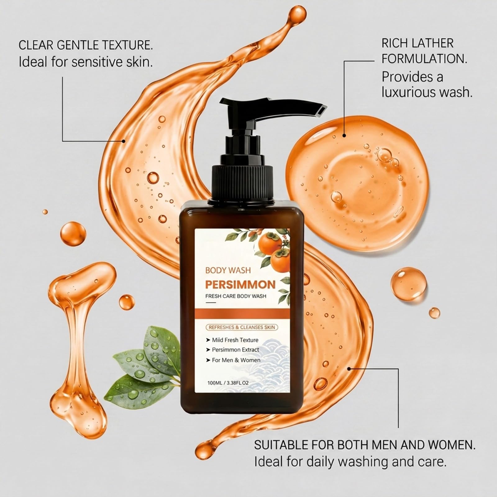 Lavaggio del corpo in cachi anziani, lavaggio del corpo sapone cachi con estratti tè verde cachi fermentati, idratante la pelle matura, sapone deodorante per corpo purificante profondo (8 pezzi)