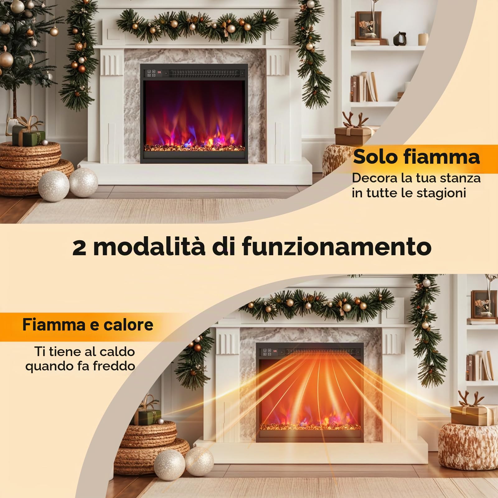 SOARS Camino Elettrico 1500W, Caminetto Elettrico con Effetto Fiamma LED a 8 Colori, 3 Livelli di Luminosità,17-32℃, Protezione Anti Surriscaldamento, Telecomando (49,1 X 12,3 X 45 CM)