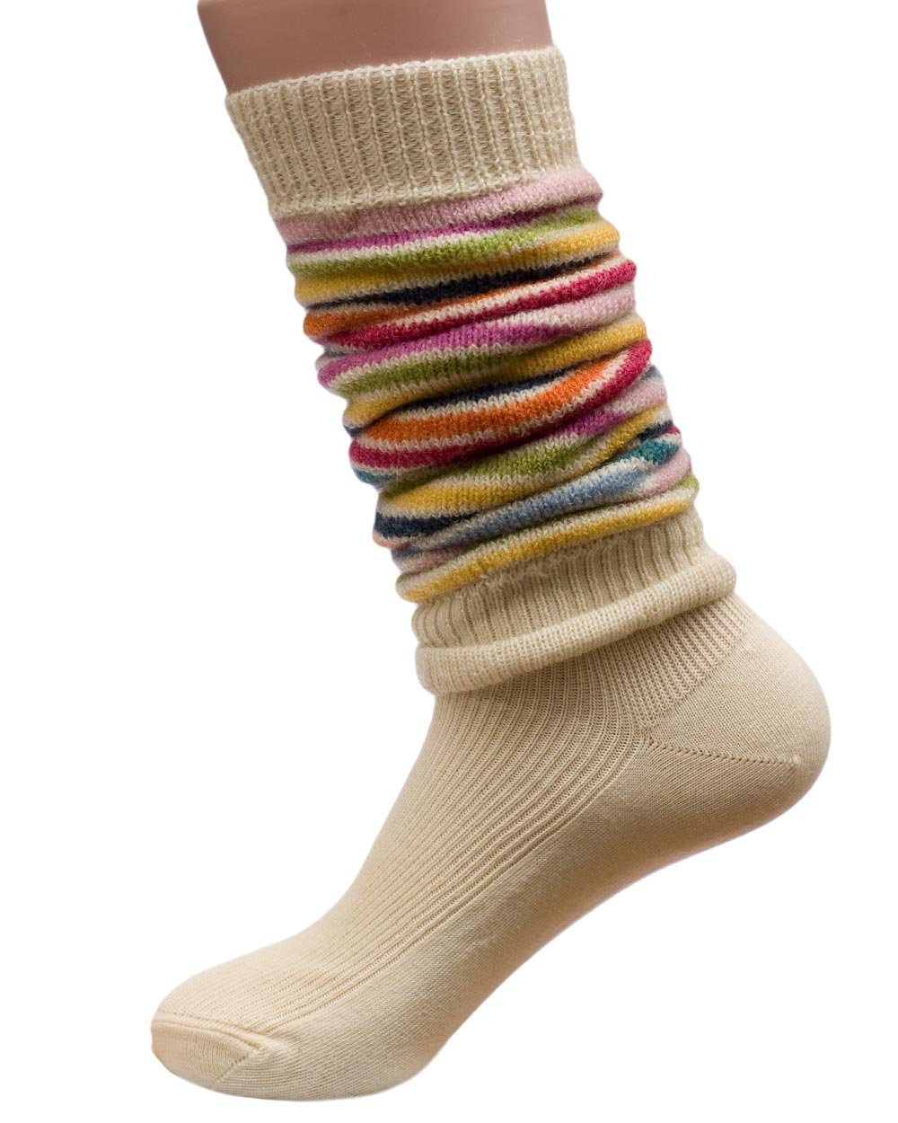 Hirsch Natur Women's Natural Striped Leg Warmers, 100% Wool (Natural Striped)