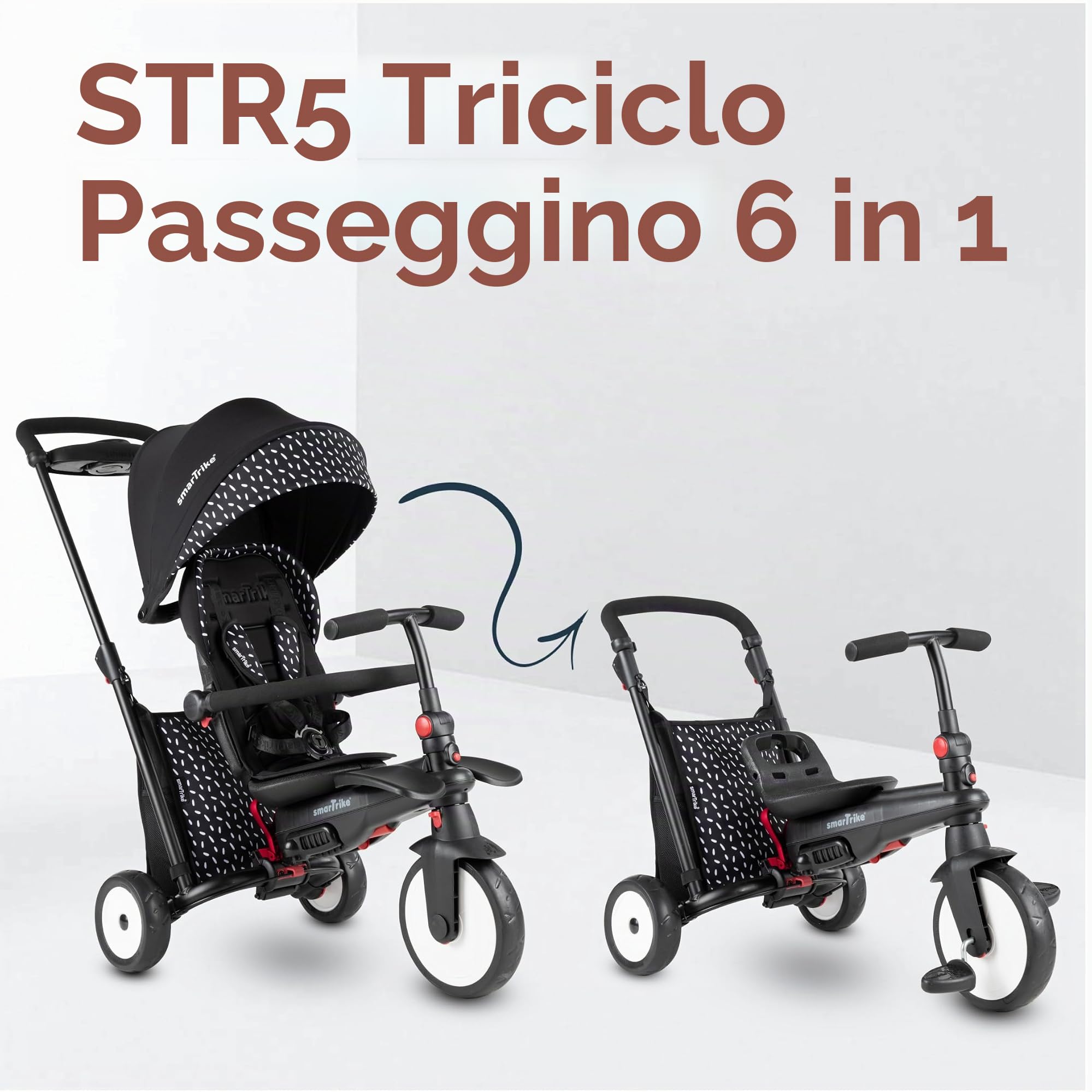 smarTrike STR5 - Trike pieghevole per bambini, con certificazione per passeggino da 1 a 3 anni, 7 in 1, multi-stadio (nero e bianco)