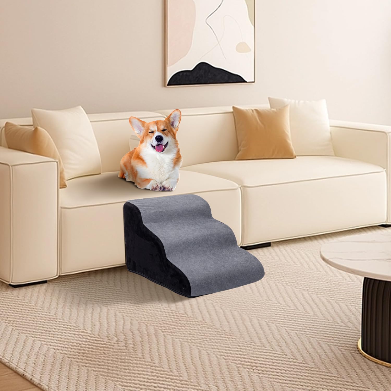 Nobleza Escalera para perros pequeños, 3 peldaños, lavable, escalera para perros y gatos de edad, escalera para gatos y perros de edad, escalera para gatos desmontable, 56 x 40 x 35 cm