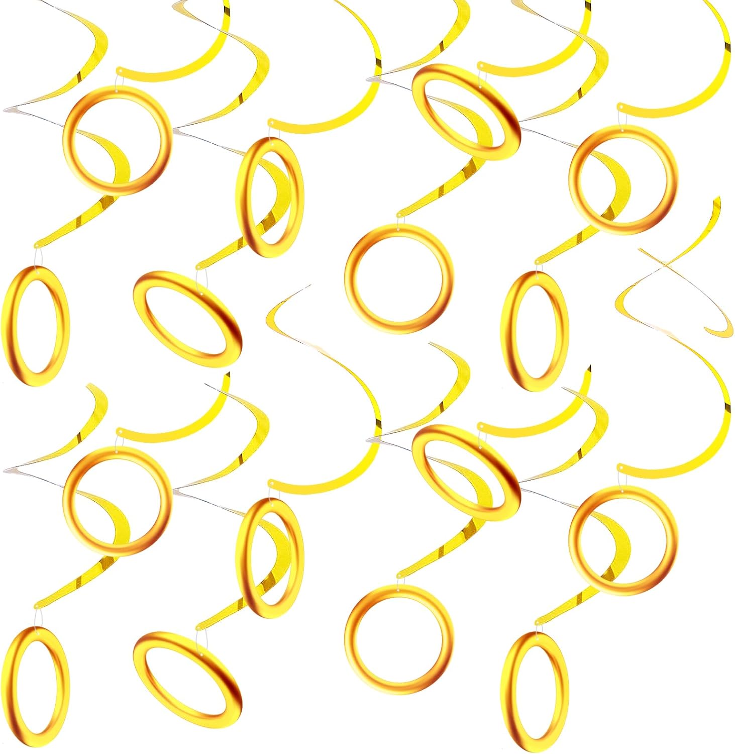 60 PCS Gold Ring Themed Party Hanging Swirls Sparkle Golden Ceiling Hanging Streamers Gold Ring Swirl Decorations for Birthday Graduation Wedding