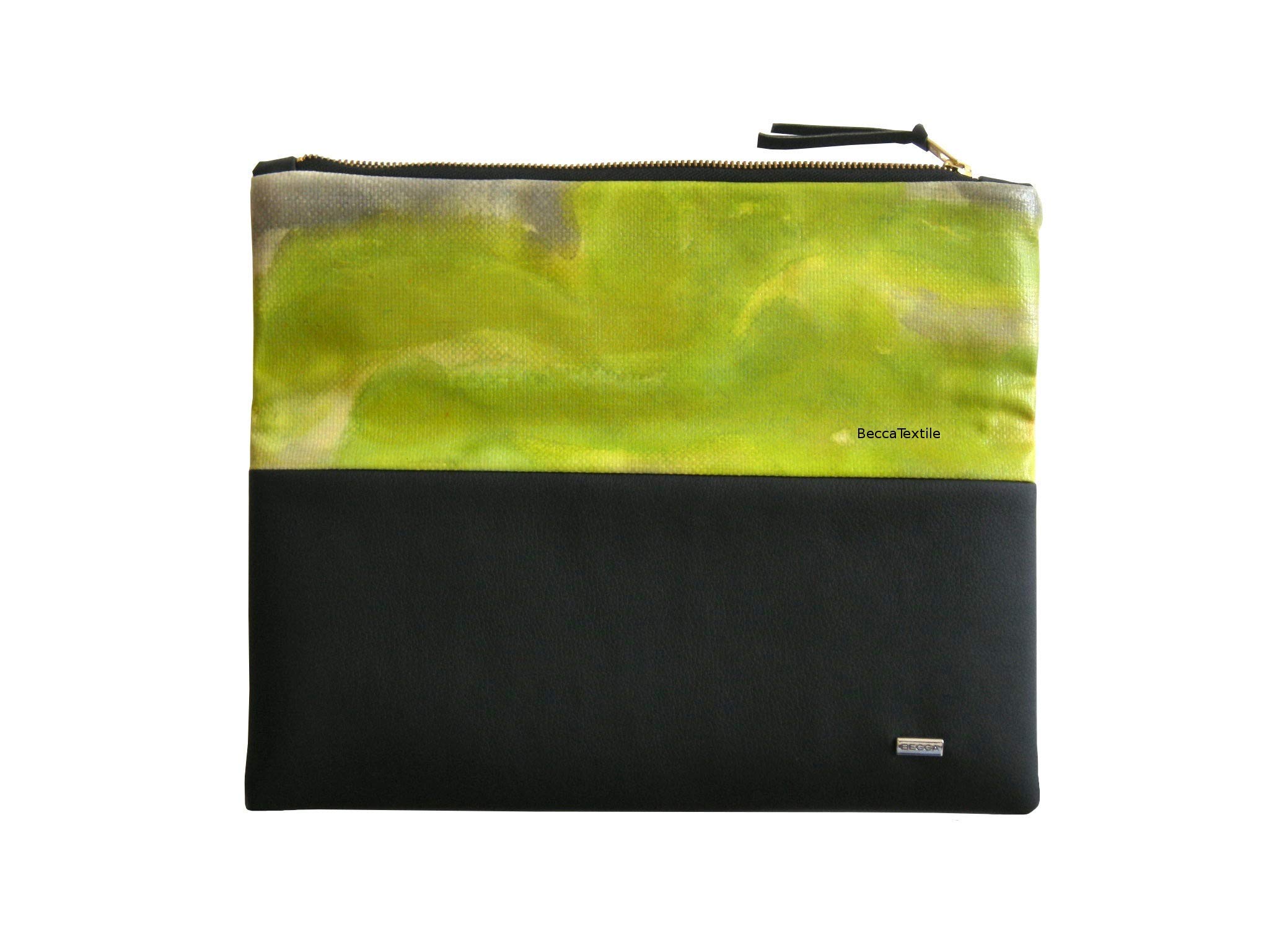 Original bag, portfolio, folder, black, green and pink, Exclusive handbag, special gift, modern design ipad bag created by BeccaTextile.