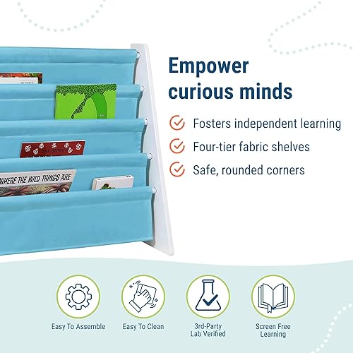 Miniatura 22 de Wildkin Estantería de madera para niños, diseño de lona premium con 4 estantes de tela, organizador para el hogar o el aula, natural con aguamarina