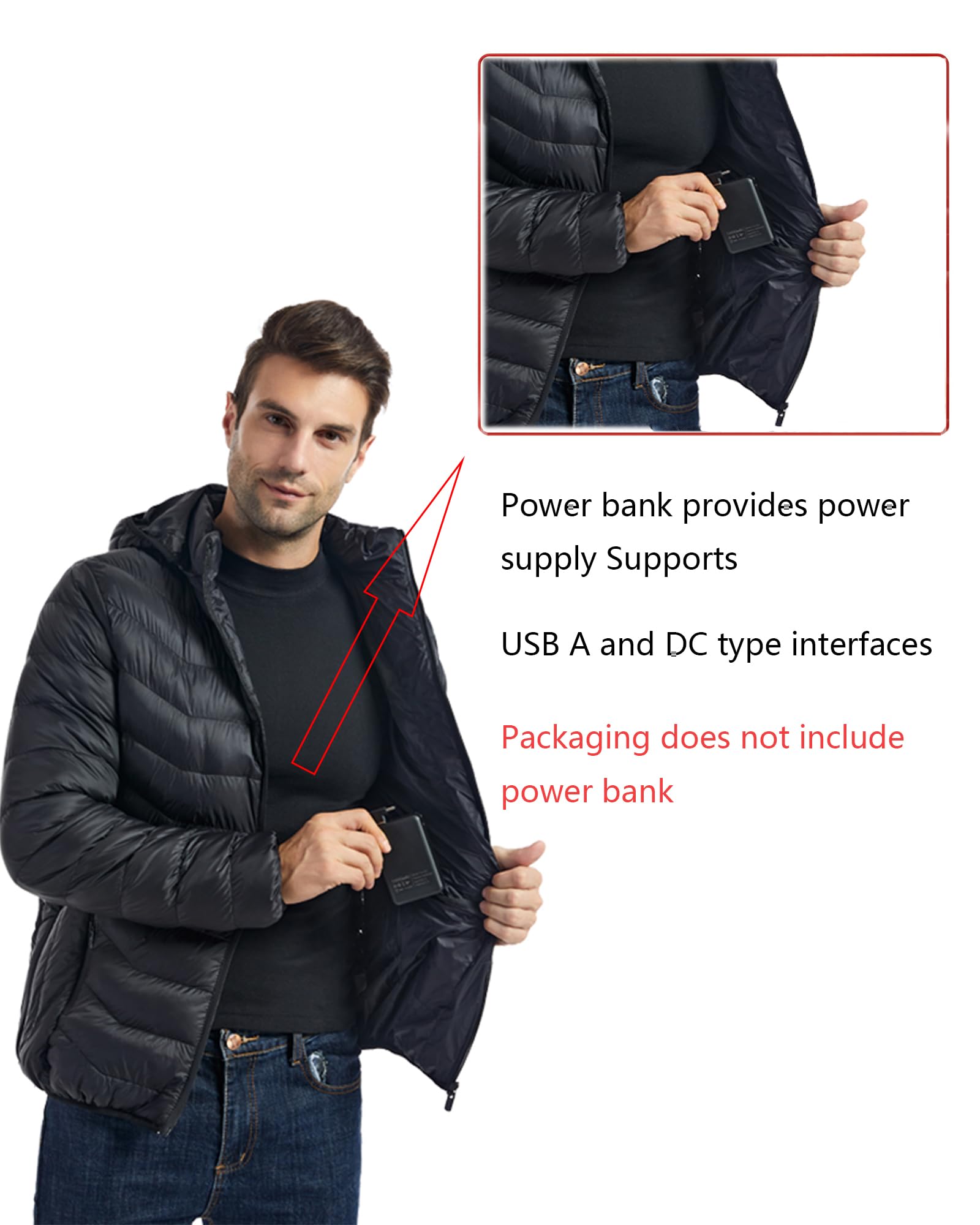 Monave Veste Chauffante Homme Femme Doudoune Chauffante avec 27 Coussins Chauffants en Fibre de Carbone, 3 Niveaux de Température pour Pêche Ski Activités de Plein Air(Pas de batterie incluse)